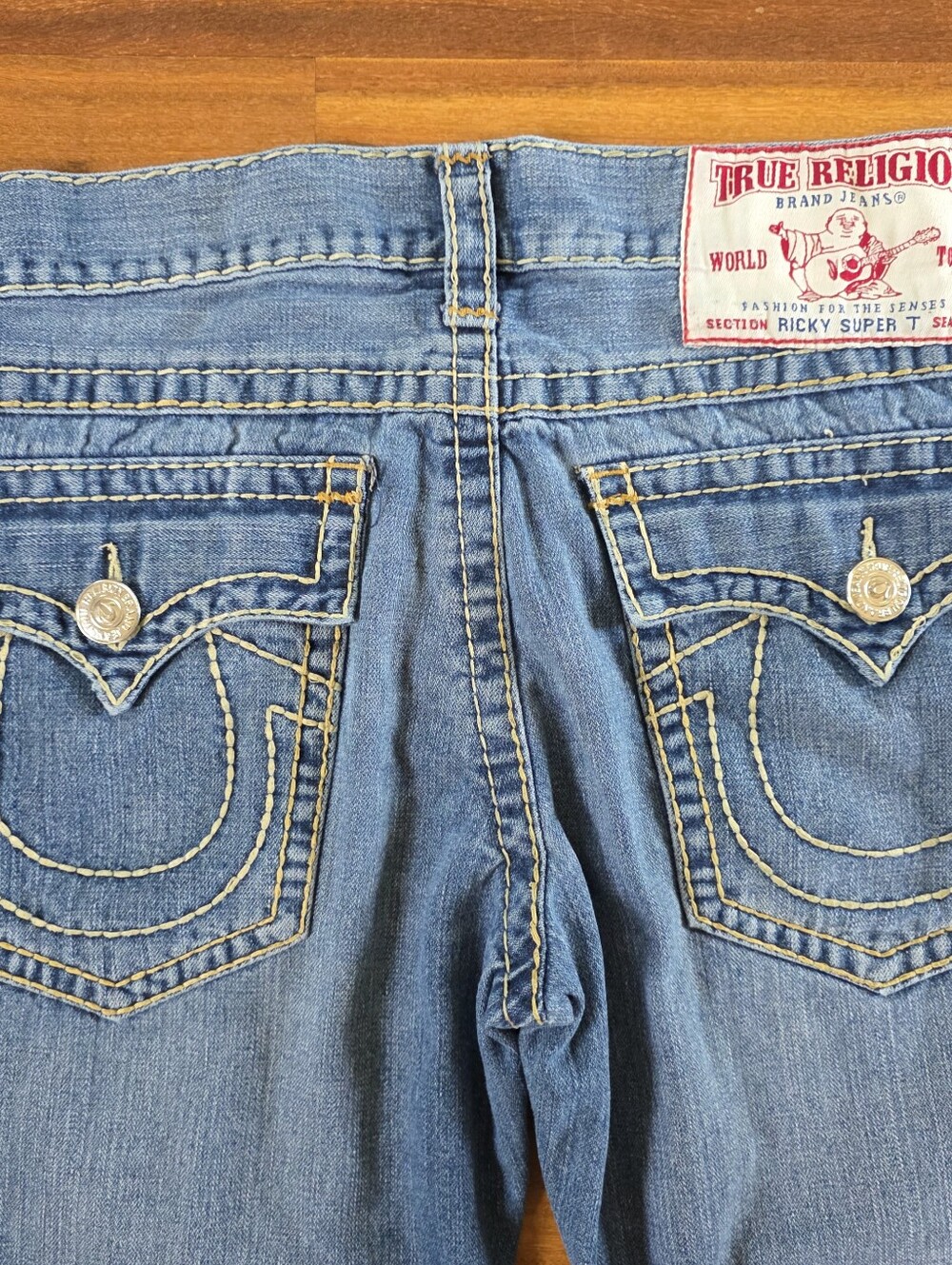 True Religion Ricky Super T Jeans Mens 33x33USA Made Straight Leg Flap Pocket